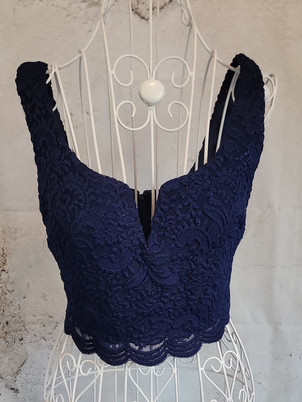 City Studio Navy Lace Crop Top Womens Size S